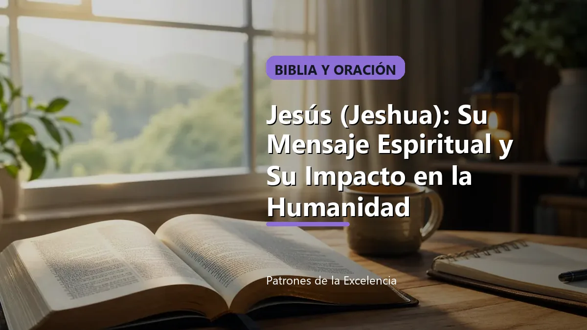 Jesús (Jeshua): Su Mensaje Espiritual y Su Impacto en la Humanidad: portada única sobre Biblia y oración
