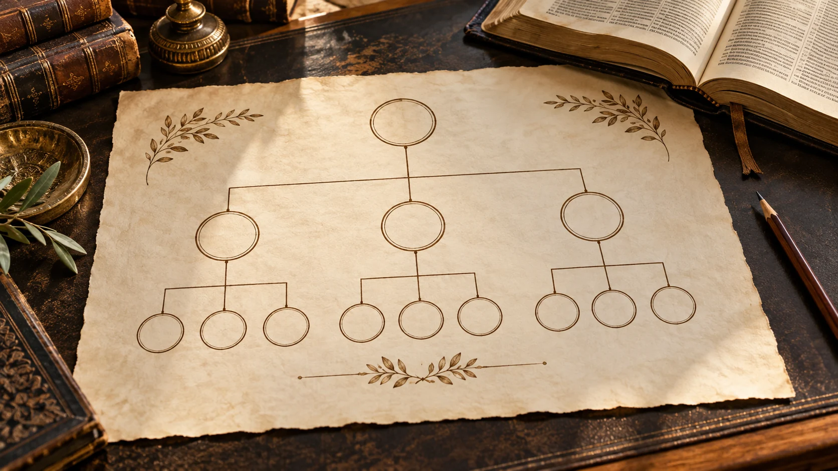 Ilustración de un árbol de relaciones entre varias generaciones.